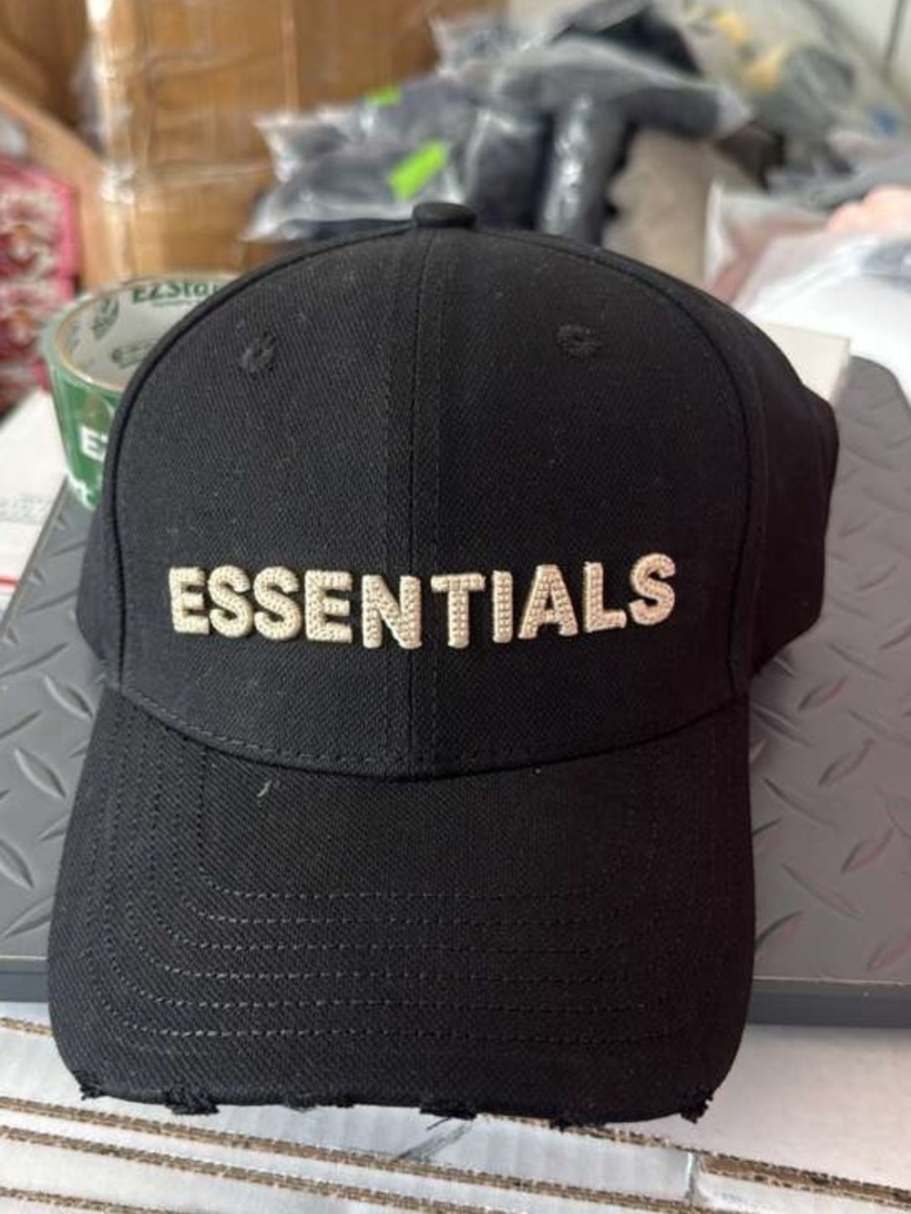 Essentials Black Cap with Gold Embroidered Logo
